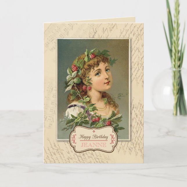 Vintag Raspberry Girl Birthday Karte (Vorderseite)