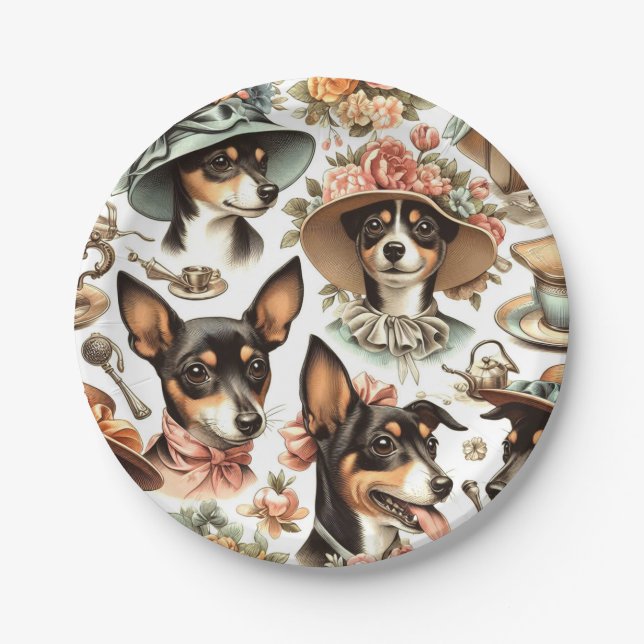 Vintag Rat Terrier Seamless Pappteller (Vorderseite)