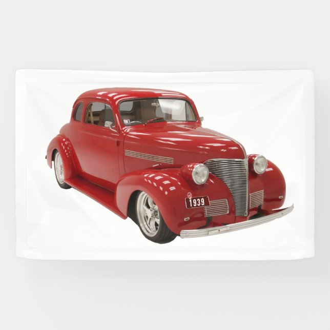 Vintag Red 1939 Coupe mit Geburtstag Jahr Banner (Horizontal)
