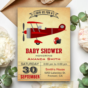 Vintag Red Airplane Baby Shower Einladung