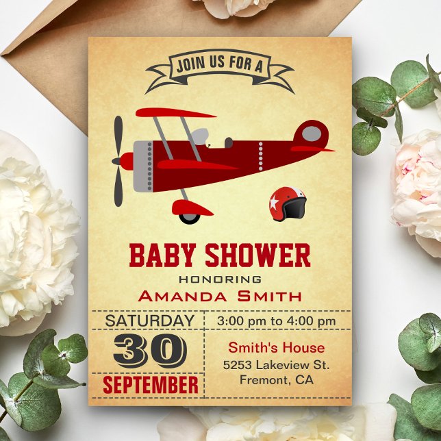 Vintag Red Airplane Baby Shower Einladung (Von Creator hochgeladen)