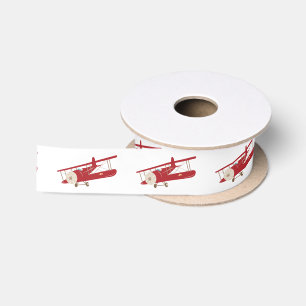 Vintag Red Airplane Satin Ribbon Satinband