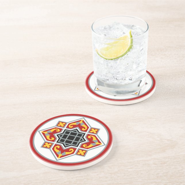 Vintag Red Black Barcelona Tile Geometric Graphic Getränkeuntersetzer (Seite)