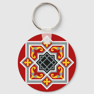 Vintag Red Black Barcelona Tile Geometric Graphic Schlüsselanhänger