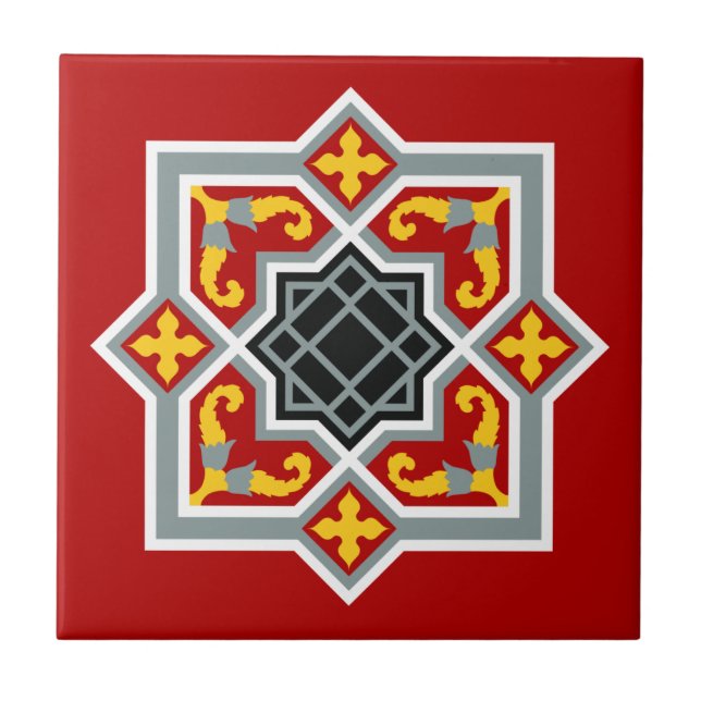 Vintag Red Black Barcelona Tile Geometrie Art Fliese (Vorderseite)