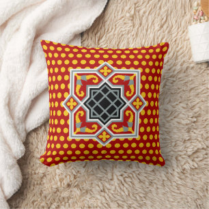 Vintag Red Black Barcelona Tile Geometrie Art Kissen