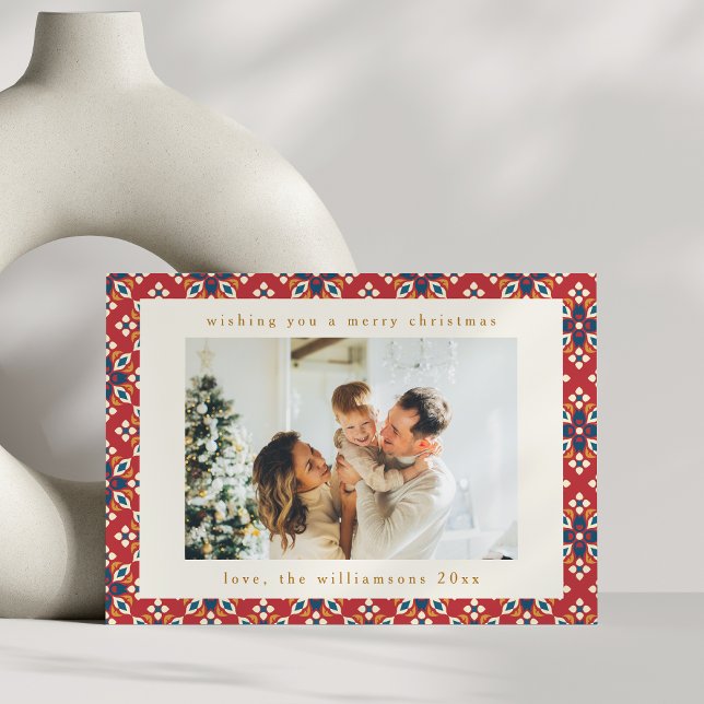 Vintag Red Blue Geometric Zwei Foto Weihnachten (Von Creator hochgeladen)