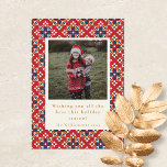 Vintag Red Blue Pattern Vertical Foto Weihnachten<br><div class="desc">Vintag Red Blue Geometric Zwei Foto Weihnachtskarte</div>