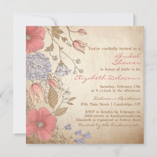 Vintag Red Blume Brautdusche Einladung (Vorderseite)