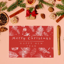 Vintag Red Botanical Line Art Frohe Weihnachten