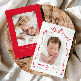 Vintag Red Bow 2 Foto Birth Ankündigung