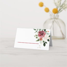 Vintag Red Burgundy White Roses Rose Floral Plac Platzkarte