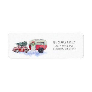 Vintag Red Camper Weihnachtsrückgabe-Adressetikett