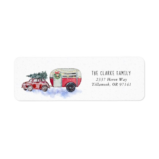 Vintag Red Camper Weihnachtsrückgabe-Adressetikett (Vorne)