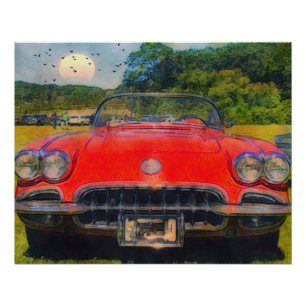 Vintag Red Corvette Poster
