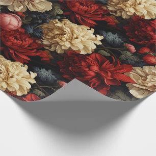 Vintag Red & Cream Peonies Blume & Grünanlagen Geschenkpapier