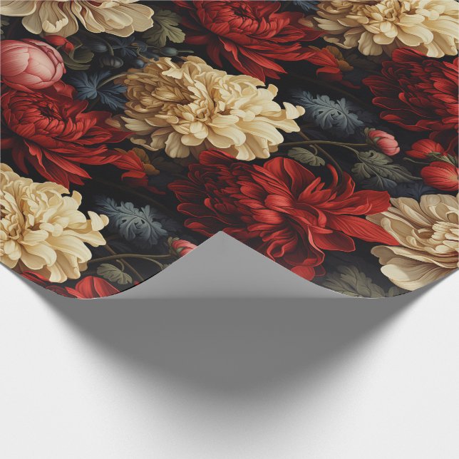 Vintag Red & Cream Peonies Blume & Grünanlagen Geschenkpapier (Ecke)