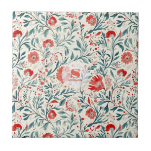Vintag Red Daisy Floral Pattern - Botanisch Fliese