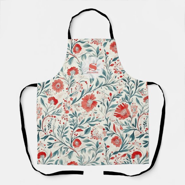 Vintag Red Daisy Floral Pattern - Botanisch Schürze (Vorderseite)