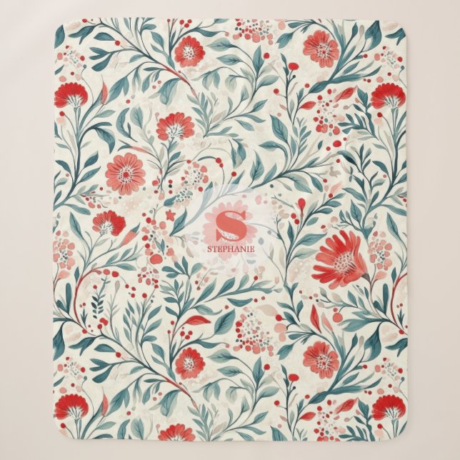 Vintag Red Daisy Floral Pattern - Botanisch Sherpadecke (Vorderseite)