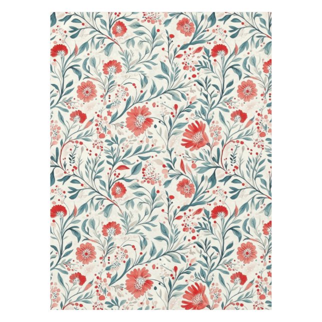 Vintag Red Daisy Floral Pattern - Botanisch Tischdecke (Vorderseite)