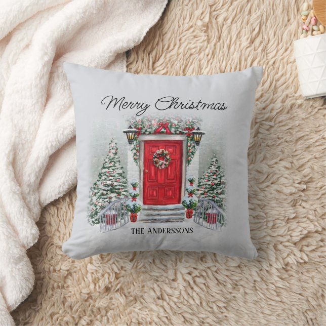 Vintag Red Door Frohe Weihnachtsbezeichnung Kissen (Decke)