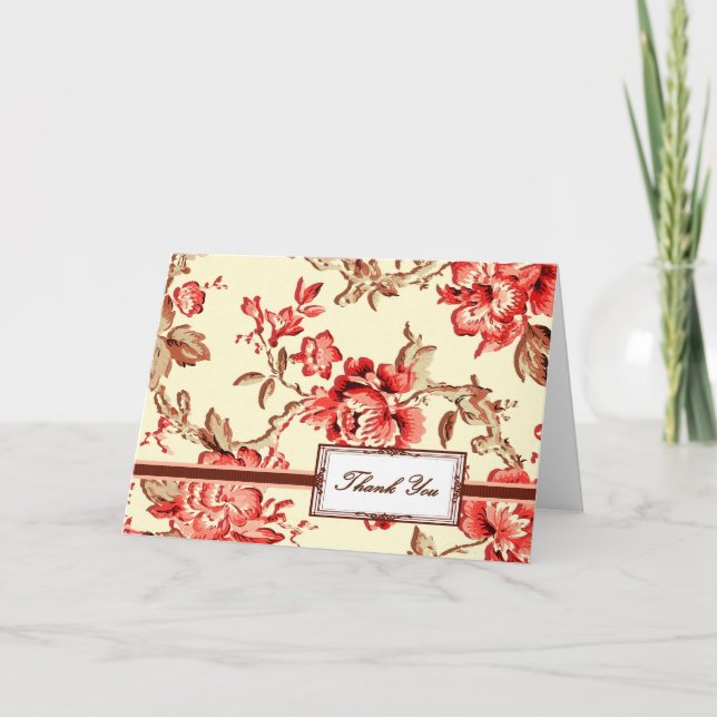 Vintag Red Floral Print Dankeskarte (Vorderseite)