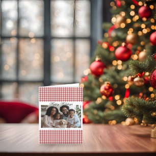 Vintag Red Gingham Holiday Foto Feiertagskarte