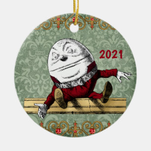 Vintag Red Gold Humpty Dumpty Christmas Keramik Ornament