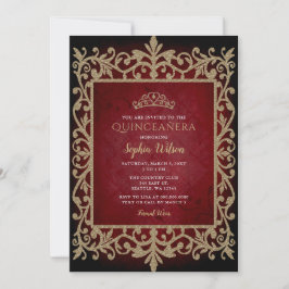 Vintag Red Gold Princess Tiara Quinceañera Einladung