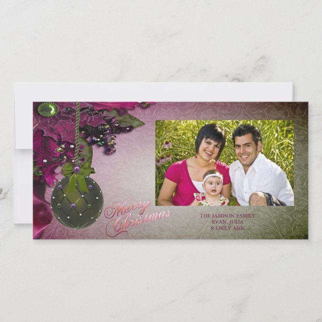 Vintag Red Green Foto Weihnachtskarten Feiertagskarte (Vorderseite)