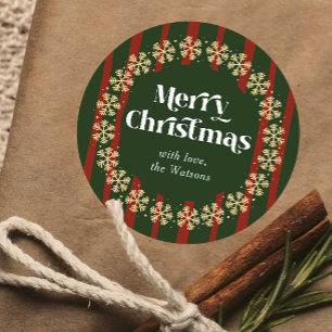 Vintag Red & Green Kariert Pattern Frohe Weihnacht Runder Aufkleber