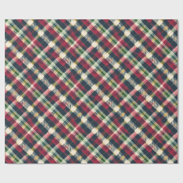 Vintag Red Green Navy Kariert Tartan Holiday Geschenkpapier (Flach)