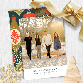 Vintag Red Green Weihnachtsschmuck Foto Flat Feiertagskarte