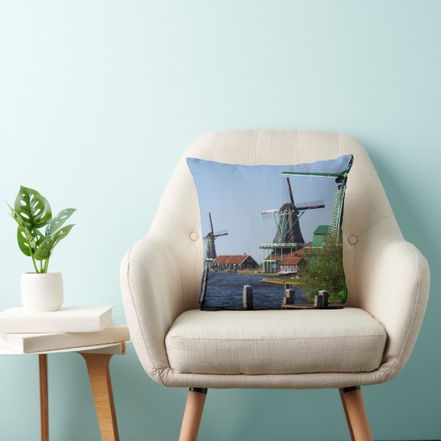Vintag Red Green Zaanse Schans Dutch Windmills Kissen (Stuhl )