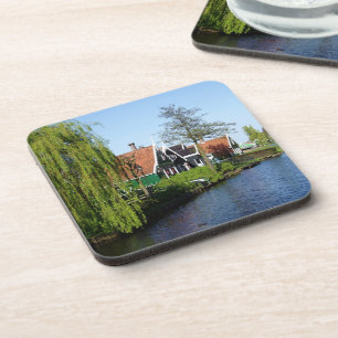 Vintag Red Green Zaanse Schans Niederländisches Ho Getränkeuntersetzer