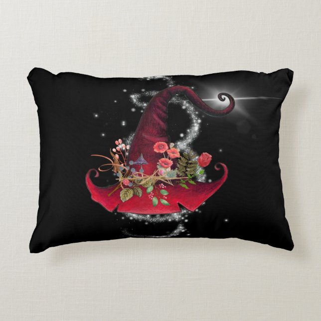 Vintag Red Hexe Hat Funkelnd Black Dekokissen (Vorderseite)
