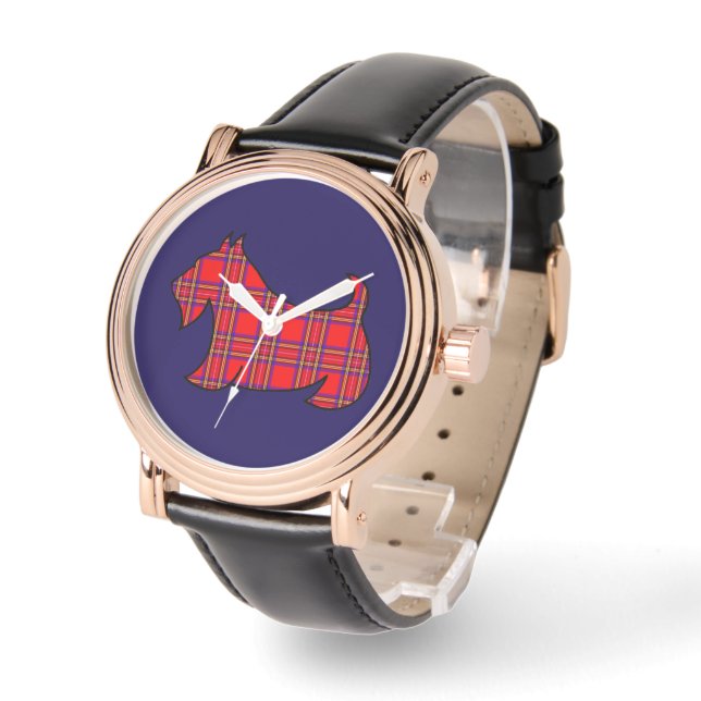Vintag Red Kariert Scottish Terrier Watch Armbanduhr (Winkel)