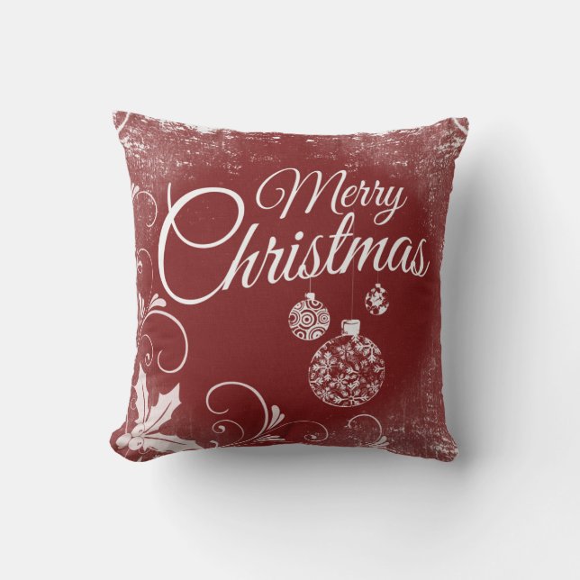 Vintag Red Merry Christmas Ornament Kissen (Vorderseite)