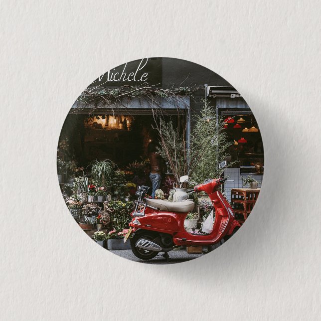 Vintag Red Motor Scooter Button (Vorderseite)