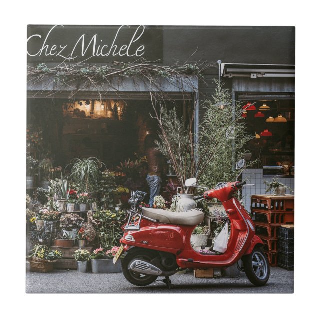 Vintag Red Motor Scooter Fliese (Vorderseite)