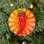 Vintag Red Pepper Superstar Keramik Ornament<br><div class="desc">Ein niedlicher Cartoon Paprika posiert für ein Bild. Maßgeschneiderte Keramik-Ornamente. Superstar-Stil. Vintager Stil für den Druck.</div>