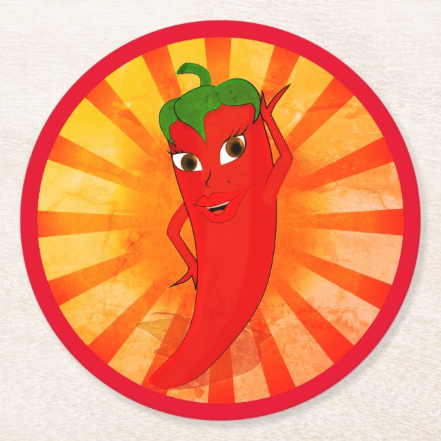 Vintag Red Pepper Superstar Runder Pappuntersetzer (Vorderseite)