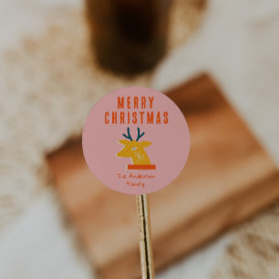 Vintag Red Pink Rentier Head Retro Runder Aufkleber