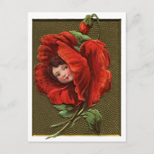 Vintag Red Poppy Girl Postkarte