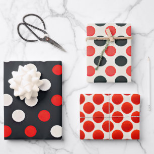 Vintag Red Schwarz-weiß Polka Dot Geschenkpapier Set