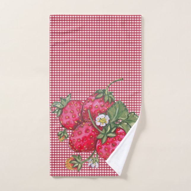 Vintag Red Strawberry Gingham Country Kitchen Handtuch (Handtuch)