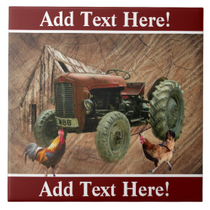 Vintag Red Tractor Rooster Hen Barn Fliese