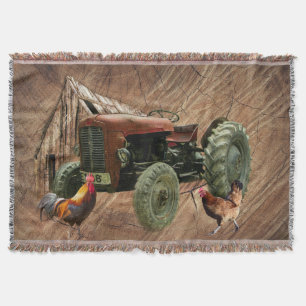 Vintag Red Tractor Rustic Barn Shed Hen Rooster Decke