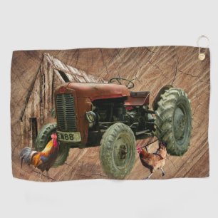 Vintag Red Tractor Rustic Barn Shed Hen Rooster Golfhandtuch